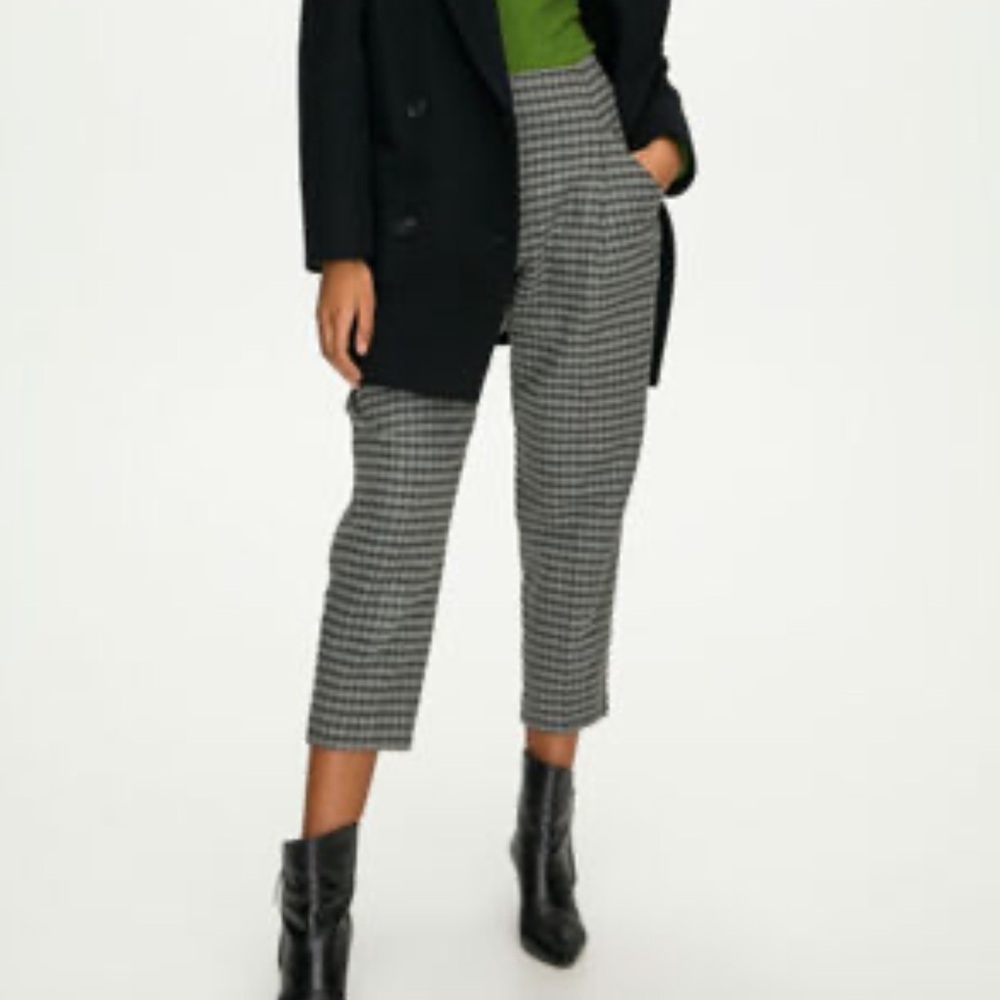 Wilfred Gray & Black Gingham High Waisted Wool Cashmere Pleated‎ Trousers Size 8